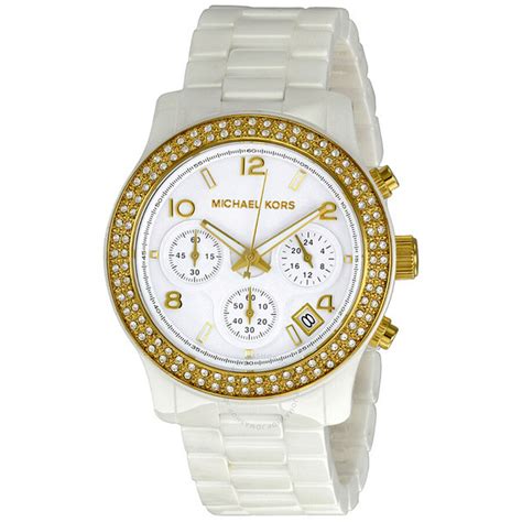 michael kors white ceramic runway gold glitz wristwatch-5237|Michael Kors Women’s White Dial Watch – MK5237.